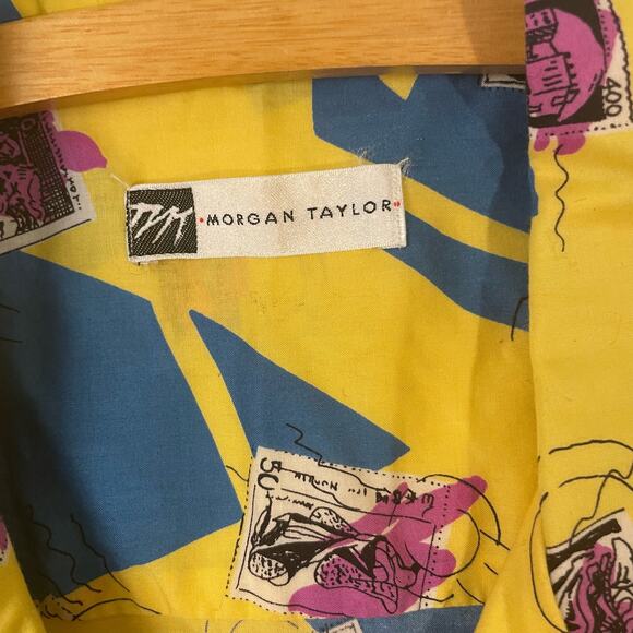 Fun Loud Yellow 80’s Short Sleeve Button Up Postal Stamp Shirt - Picture 4 of 7